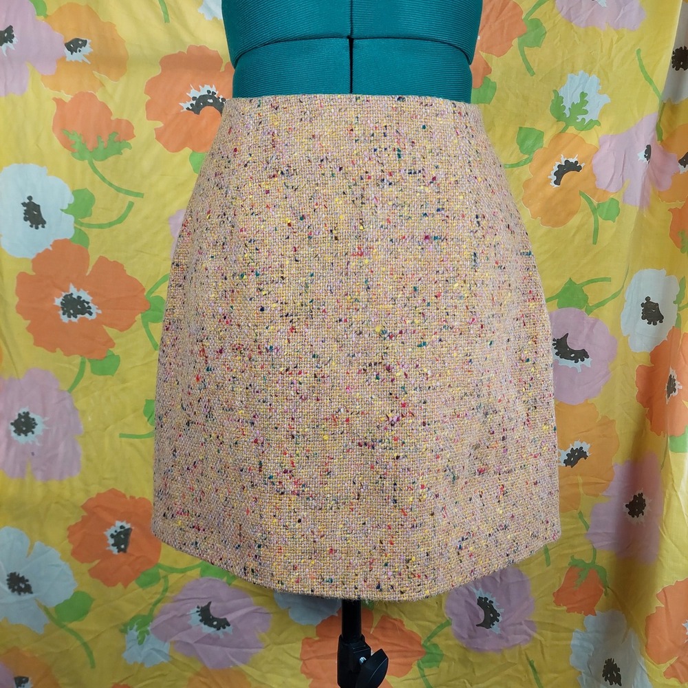 Richard Tyler Vintage Wool Silk Lined Mini Skirt Yellow Pink Multicolor Size 10